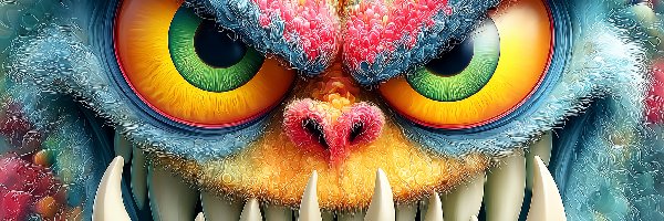 Kolorowy, Stwór, Groźny, Grafika AI, Zęby