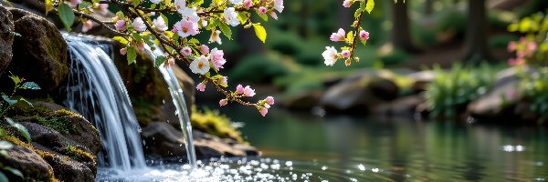 Woda, Gałązki, Kwiaty, Grafika AI, Ukwiecone, Wiszące