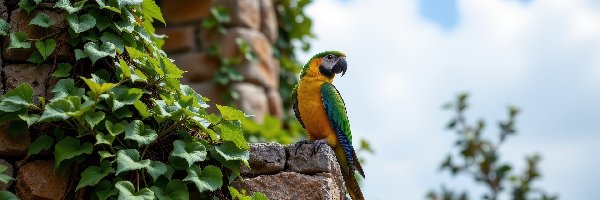 Rośliny, Papuga, Ara, Pnące, Siedząca, Mur