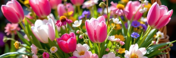 Kwiaty, Bukiet, Tulipany, Grafika AI, Koszyk