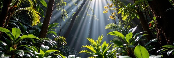 Tropikalny, Rośliny, Las, Grafika AI, Przebijające światło