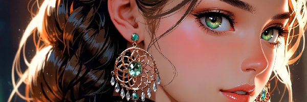 Zielonooka, Grafika AI, Kolczyki, Dziewczyna