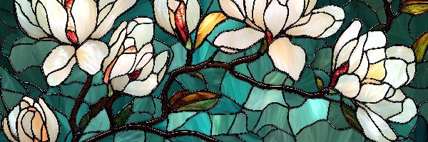 Kwiaty, Magnolia, Witraż