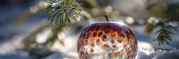 Jodła, Śnieg, Gałązki, Grafika AI, Jabłko, Szklane