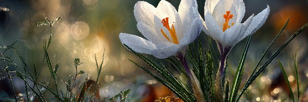 Białe, Grafika AI, Krokusy, Dwa