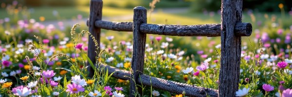 Kwiaty, Łąka, Ogrodzenie