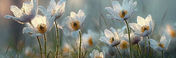 Sasanki, Grafika AI, Kwiaty, Białe