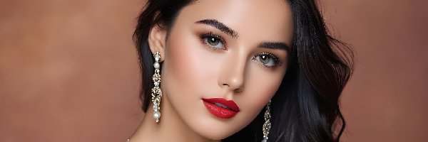 Brunetka, Kolczyki, Makijaż, Dziewczyna