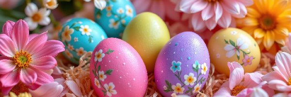 Kolorowe, Pisanki, Jajka, Wielkanoc, Kwiaty
