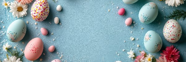 Tło, Pisanki, Kolorowe, Kolorowe, Wielkanoc, Niebieskie, Kwiaty