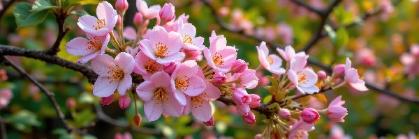 Okwiecona, Różowe, Gałązka, Grafika AI, Kwiaty