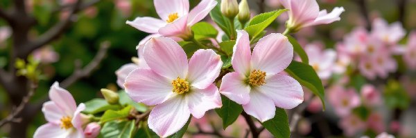 Kwiaty, Krzew, Listki, Jasnoróżowe