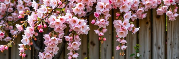 Kwiaty, Płot, Gałązki, Różowe