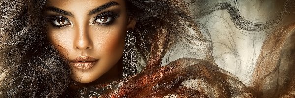 Materiał, Kolczyk, Chusta, Grafika, Twarz, Kobieta