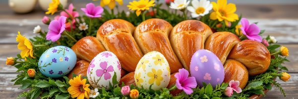 Talerz, Chleb, Kwiaty, Grafika AI, Pisanki, Wielkanoc