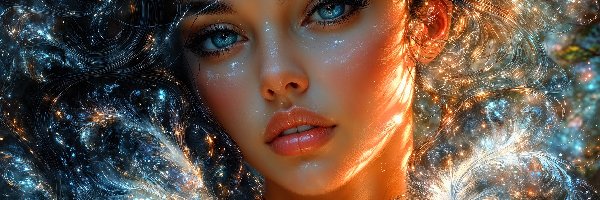 Tło, Oczy, Rozświetlone, Grafika AI, Niebieskie, Kobieta