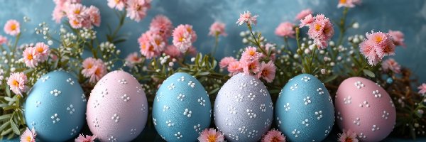 AI, Niebieskie, Pisanki, Różowe, Wielkanoc, Deski, Kwiaty