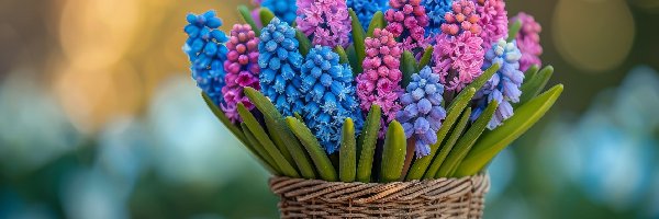 Niebieskie, Koszyk, Szafirki, Różowe