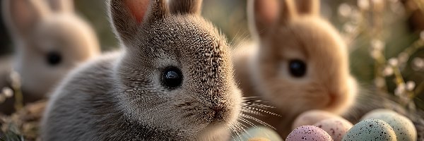 Króliki, Koszyk, Pisanki, Grafika AI, Wielkanoc