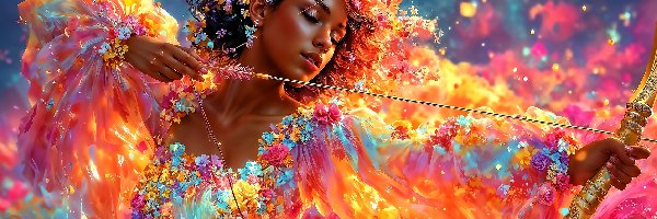 Kobieta, Kwiaty, Suknia, Grafika AI, Łuk