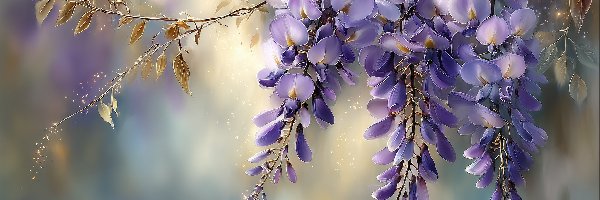 Fioletowe, Grafika AI, Kwiaty, Glicynia