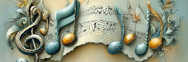 Nuty, Grafika AI, Klucz wiolinowy, Kolorowe