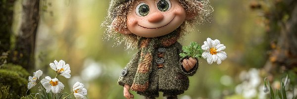 Białe, Grafika AI, Kwiaty, Chłopiec