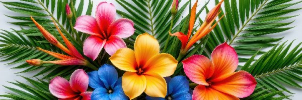 Kwiaty, Liście, Zielone, Kolorowe