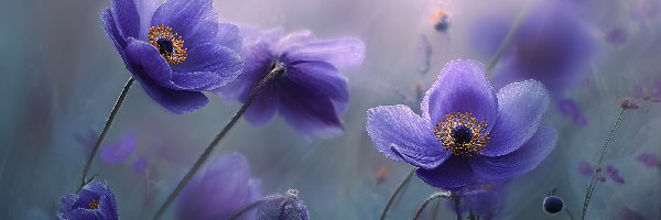 Fioletowe, Grafika AI, Kwiaty, Zawilce