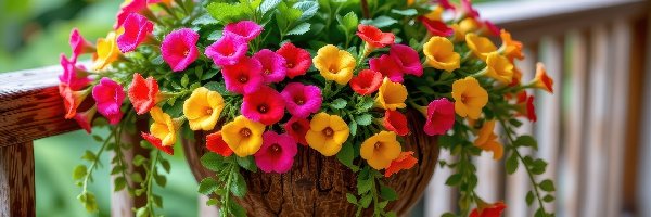 Kolorowe, Surfinia, Kwiaty, Doniczka, Wisząca