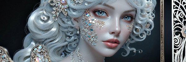 Dziewczyna, Włosy, BBiałe, Grafika AI, Biżuteria