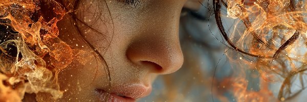Twarz, Grafika AI, Ogień, Dziewczyna