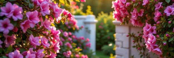 Ogród, Gałązki, Azalia, Kwiaty, Różowe, Mur, Różanecznik