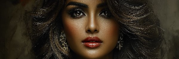 Kolczyki, Szatynka, Twarz, Makijaż, Kobieta, Grafika