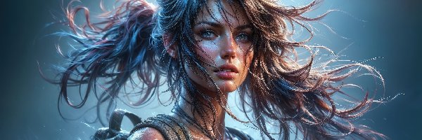 Grafika AI, Gra, Postać, Lara Croft, Kobieta, Włosy, Rozwiane
