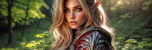 Dziewczyna, Elfka, Blondynka, Grafika AI, Zbroja