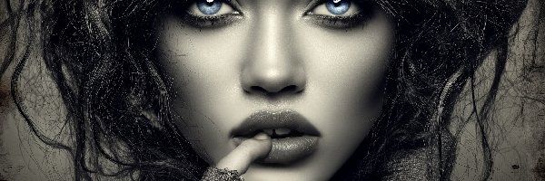 Oczy, Brunetka, Niebieskie, Grafika AI, Twarz, Kobieta