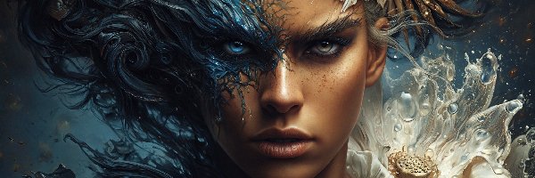Spojrzenie, Grafika AI, Kwiaty, Dziewczyna