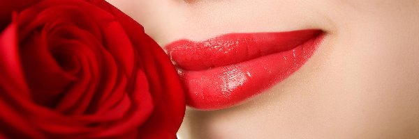 Kobieta, Czerwona, Róża, Usta, Czerwone