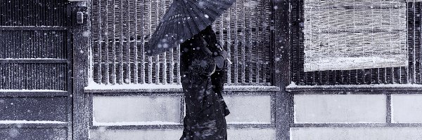 Śnieg, Parasol, Japonka