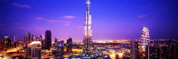 Światła, Burj Khalifa, Noc, Miasto nocą, Dubaj, Zjednoczone Emiraty Arabskie