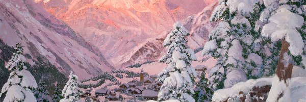 Śnieg, Góry, Drzewa, Alois Arnegger, Zima