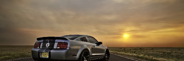 Droga, Słońca, Zachód, Ford Mustang